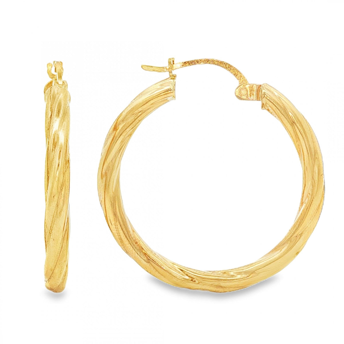9ct Yellow Gold Round Twist Hoop Earrings - 3x29x28mm - 1.7g