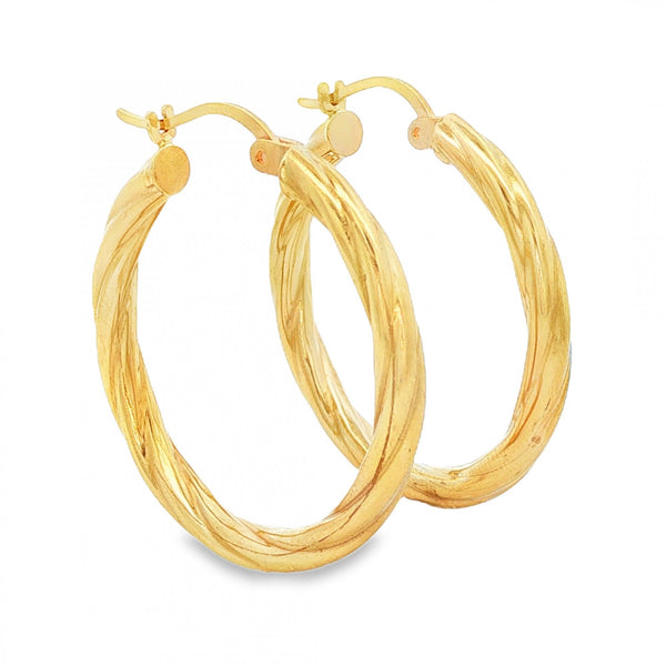 9ct Yellow Gold Round Twist Hoop Earrings - 3x29x28mm - 1.7g