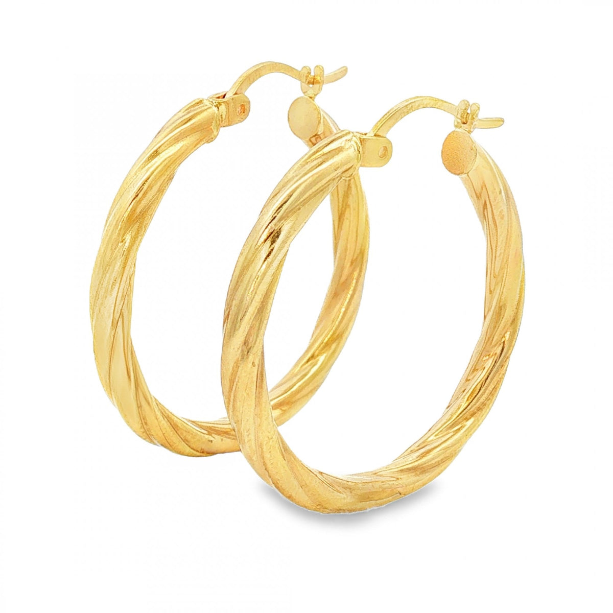 9ct Yellow Gold Round Twist Hoop Earrings - 3x29x28mm - 1.7g