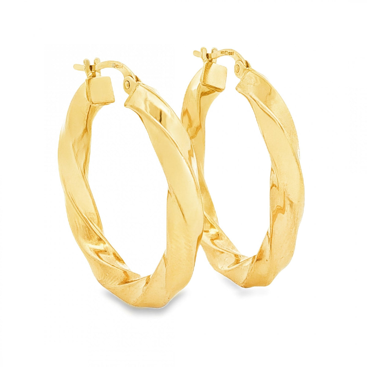 9ct Yellow Gold Ribbon Twist Hoop Earrings - 4x29x28mm - 2.9g