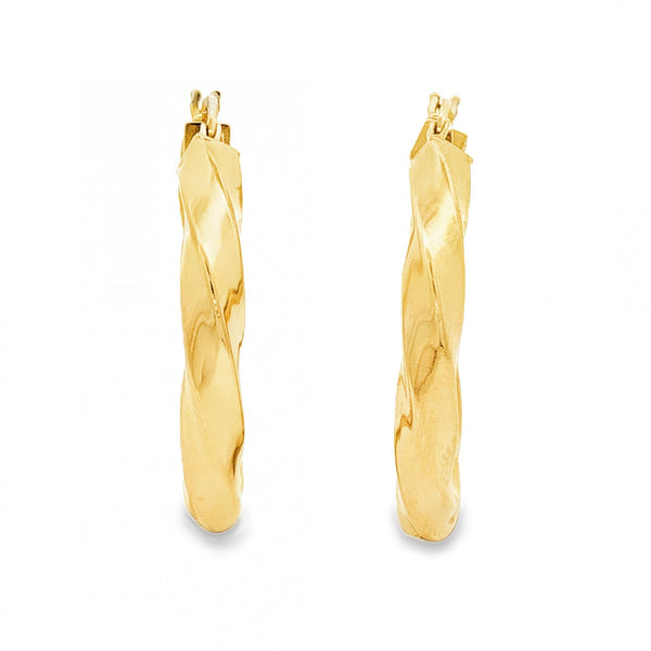 9ct Yellow Gold Ribbon Twist Hoop Earrings - 4x29x28mm - 2.9g