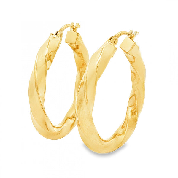 9ct Yellow Gold Ribbon Twist Hoop Earrings - 4x29x28mm - 2.9g