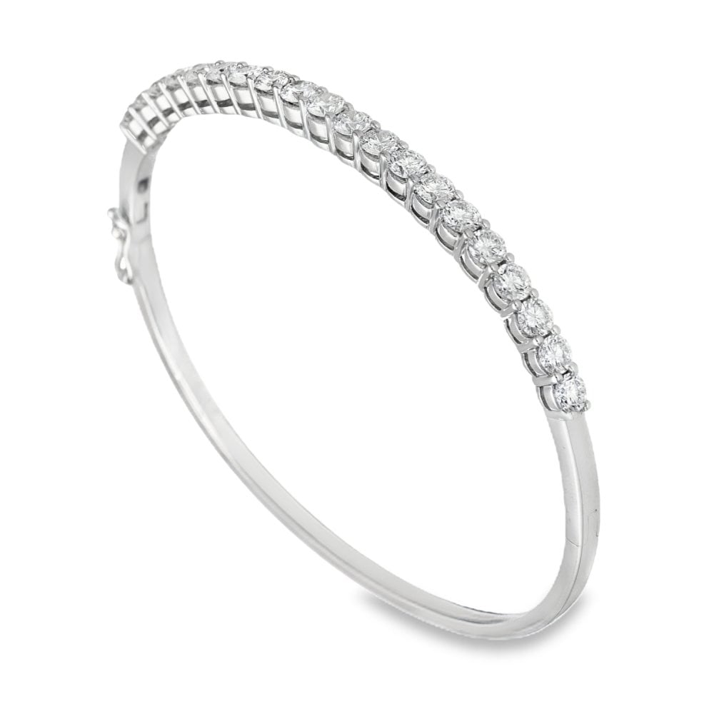 18ct White Gold Diamond Set Bangle - 17cm - 3.00ct