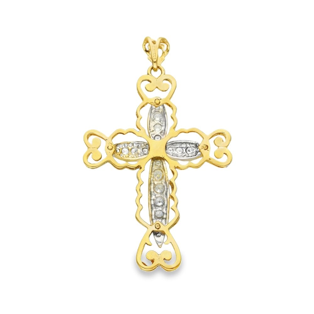 9ct Yellow Gold Heart Edge CZ Cross Pendant - 41x59x5mm - 10.5g