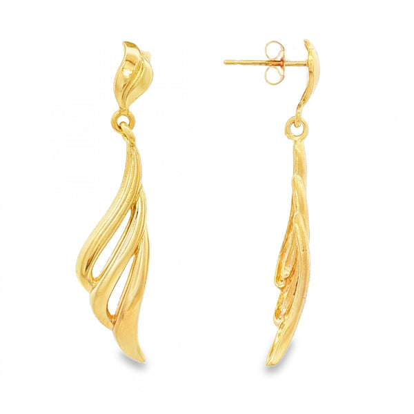 9ct Yellow Gold Flame Drop Earrings - 10x45x5mm - 4.8g