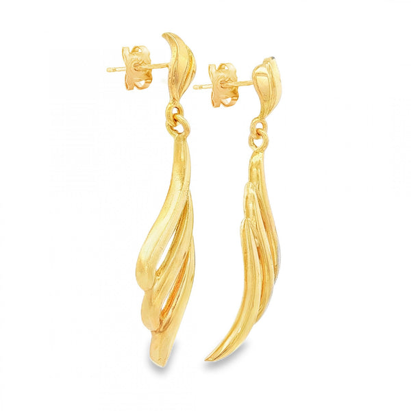 9ct Yellow Gold Flame Drop Earrings - 10x45x5mm - 4.8g