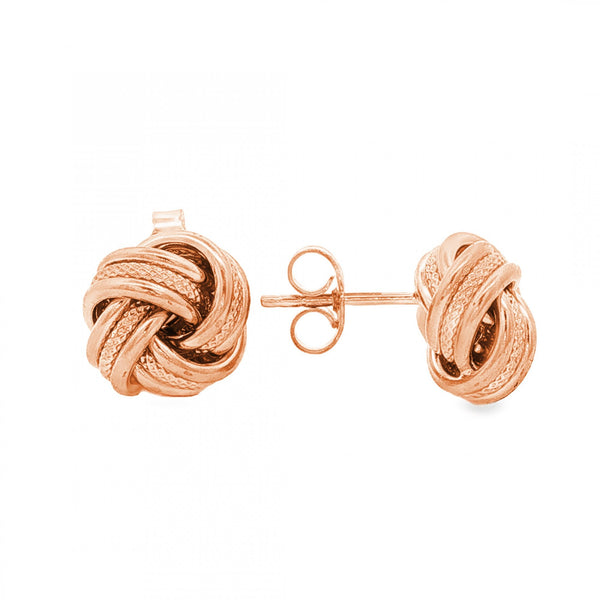 9ct Rose Gold Knot Stud Earrings - 11x10x7mm - 2.0g