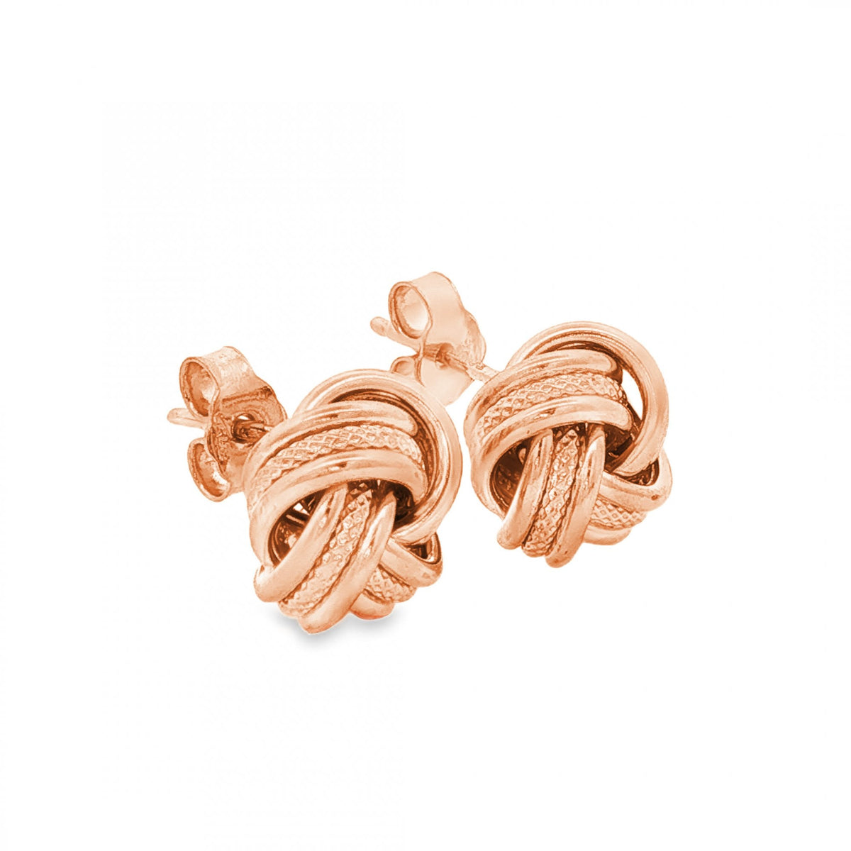 9ct Rose Gold Knot Stud Earrings - 11x10x7mm - 2.0g