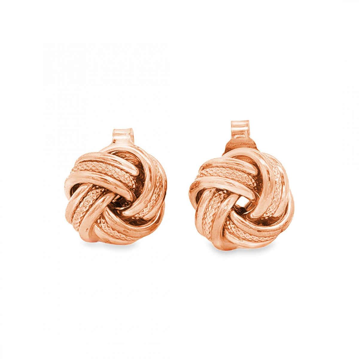9ct Rose Gold Knot Stud Earrings - 11x10x7mm - 2.0g
