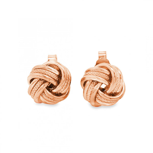 9ct Rose Gold Knot Stud Earrings - 11x10x7mm - 2.0g