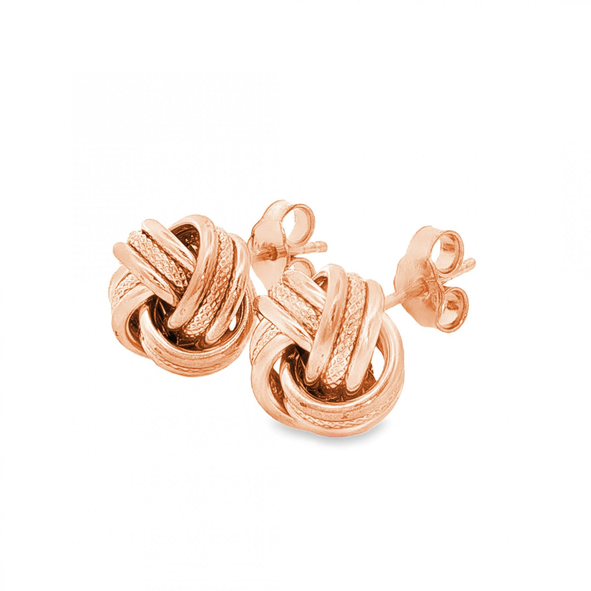 9ct Rose Gold Knot Stud Earrings - 11x10x7mm - 2.0g