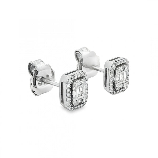 18ct White Gold Diamond Cluster Stud Earrings -6x8x3.5mm -0.46ct