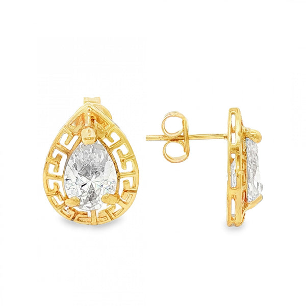 18ct Yellow Gold Pear CZ Stud Earrings - 11x14x4.5mm - 3.1g