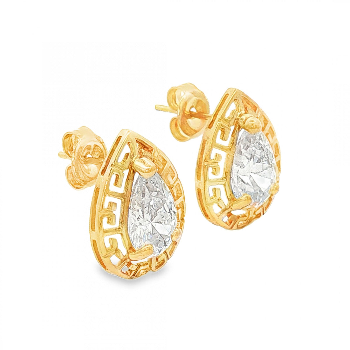 18ct Yellow Gold Pear CZ Stud Earrings - 11x14x4.5mm - 3.1g