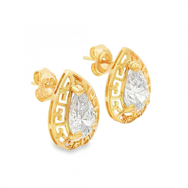 18ct Yellow Gold Pear CZ Stud Earrings - 11x14x4.5mm - 3.1g