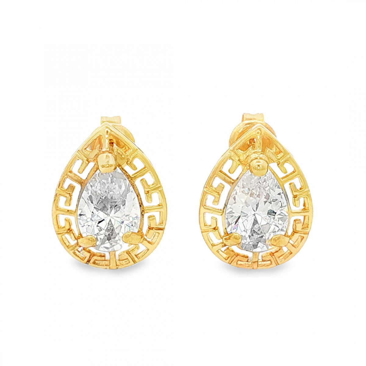 18ct Yellow Gold Pear CZ Stud Earrings - 11x14x4.5mm - 3.1g