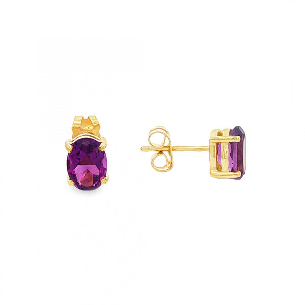 9ct Yellow Gold Amethyst Stud Earrings - 5x7mm - 1.1g
