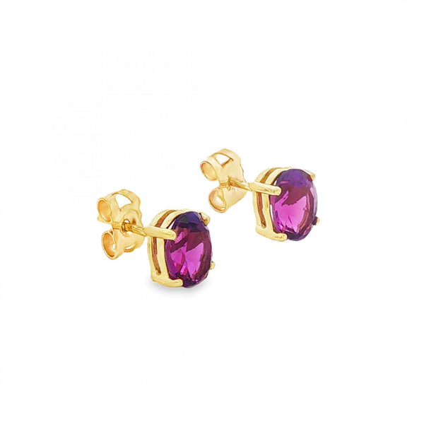 9ct Yellow Gold Amethyst Stud Earrings - 5x7mm - 1.1g