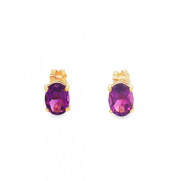 9ct Yellow Gold Amethyst Stud Earrings - 5x7mm - 1.1g