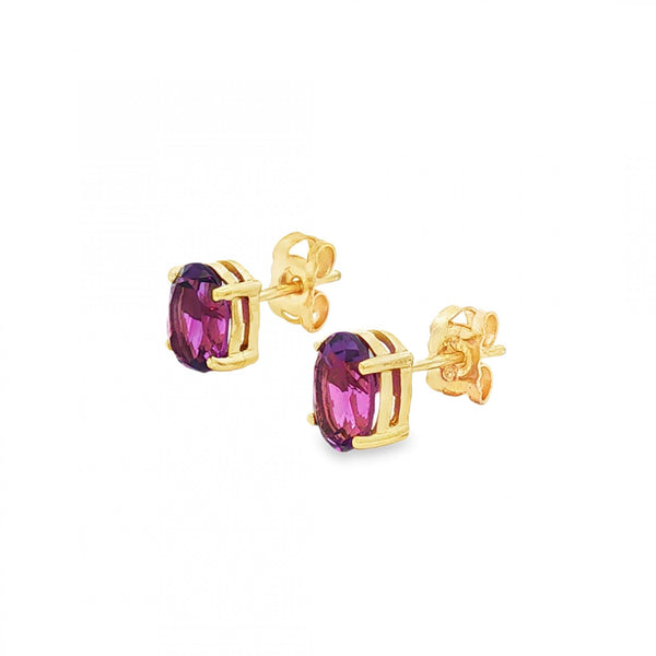 9ct Yellow Gold Amethyst Stud Earrings - 5x7mm - 1.1g