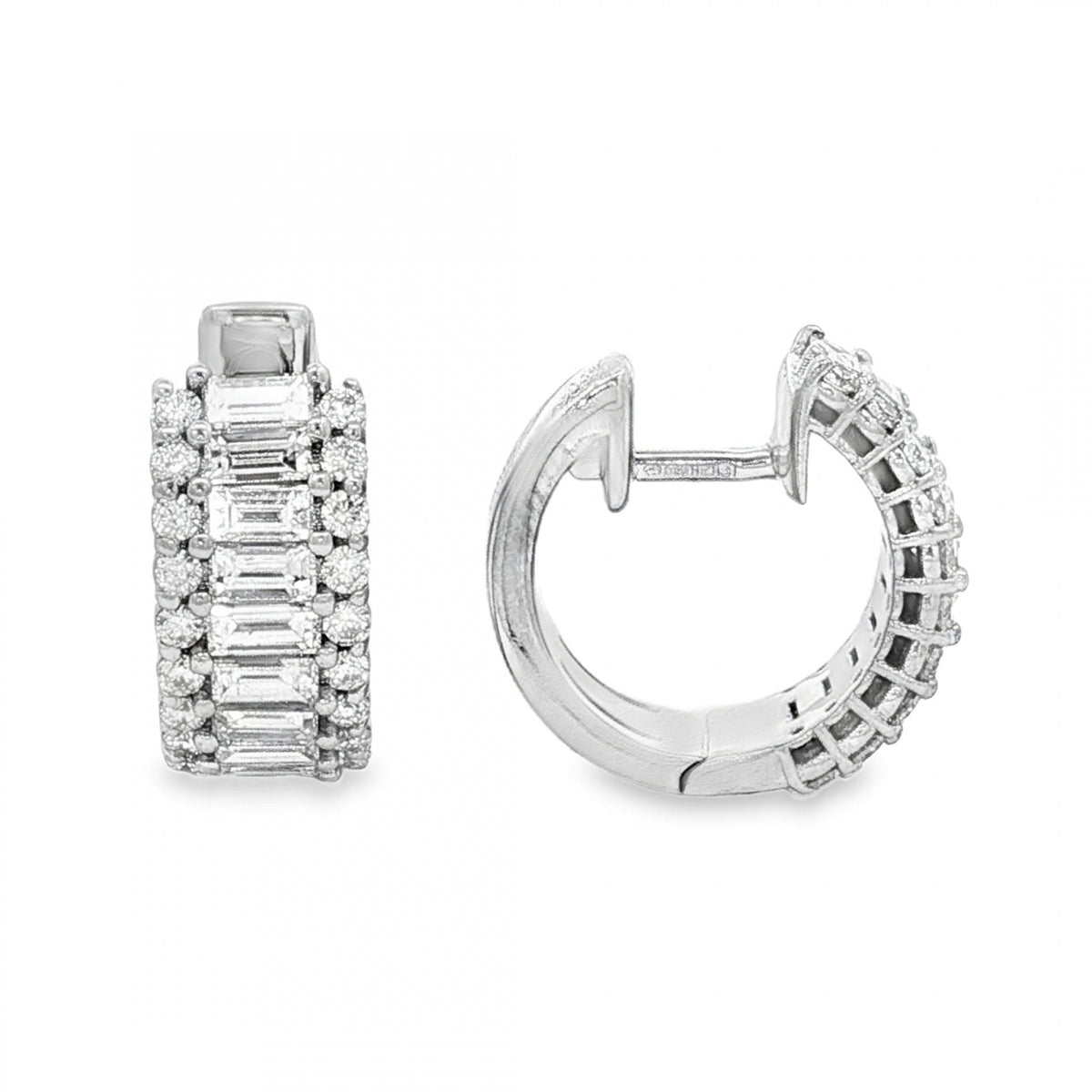 18ct White Gold Diamond Cluster Hoop Earrings -6x13x14mm -1.40ct