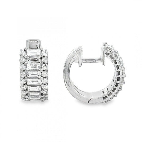 18ct White Gold Diamond Cluster Hoop Earrings -6x13x14mm -1.40ct