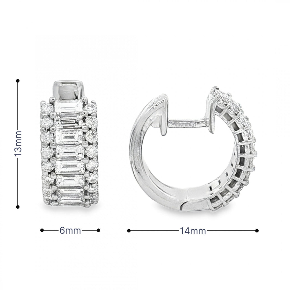 18ct White Gold Diamond Cluster Hoop Earrings -6x13x14mm -1.40ct