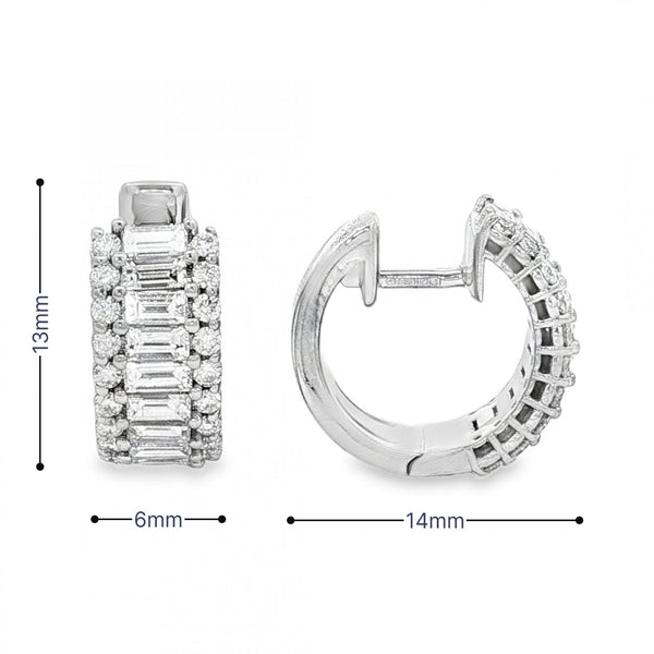 18ct White Gold Diamond Cluster Hoop Earrings -6x13x14mm -1.40ct