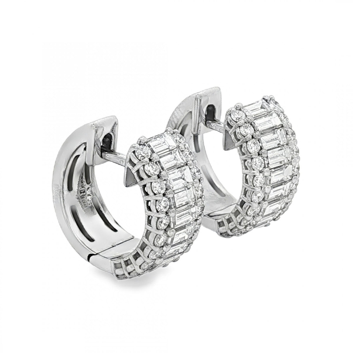 18ct White Gold Diamond Cluster Hoop Earrings -6x13x14mm -1.40ct