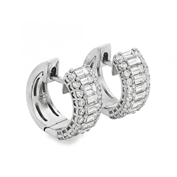 18ct White Gold Diamond Cluster Hoop Earrings -6x13x14mm -1.40ct