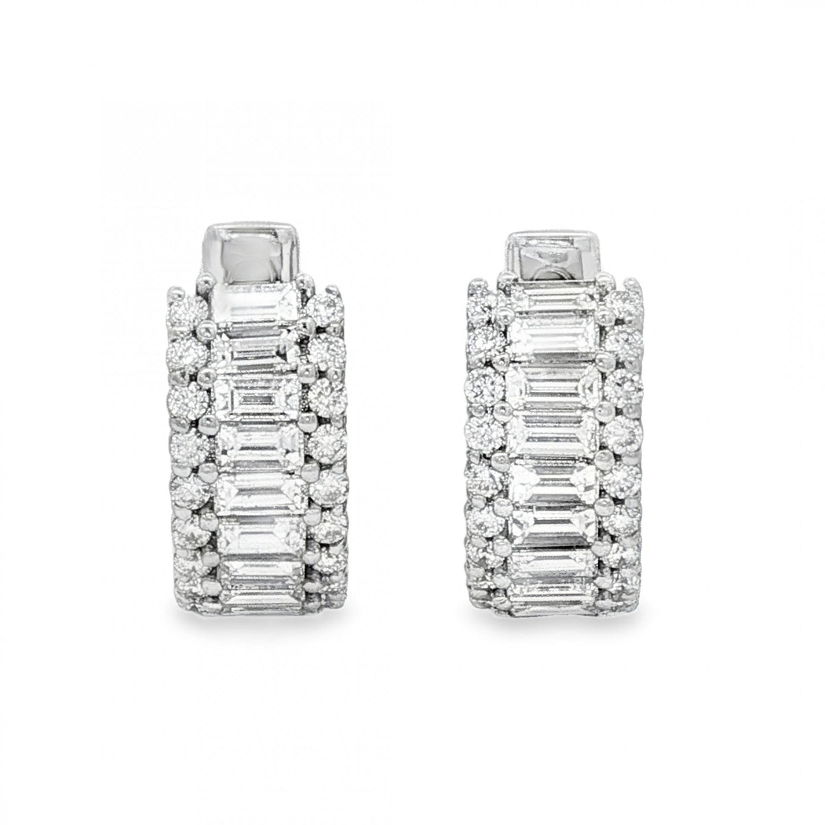 18ct White Gold Diamond Cluster Hoop Earrings -6x13x14mm -1.40ct