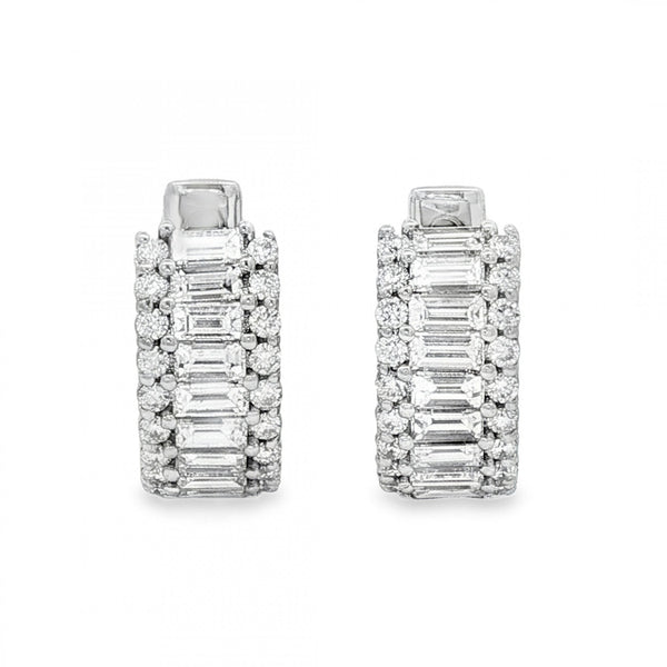 18ct White Gold Diamond Cluster Hoop Earrings -6x13x14mm -1.40ct