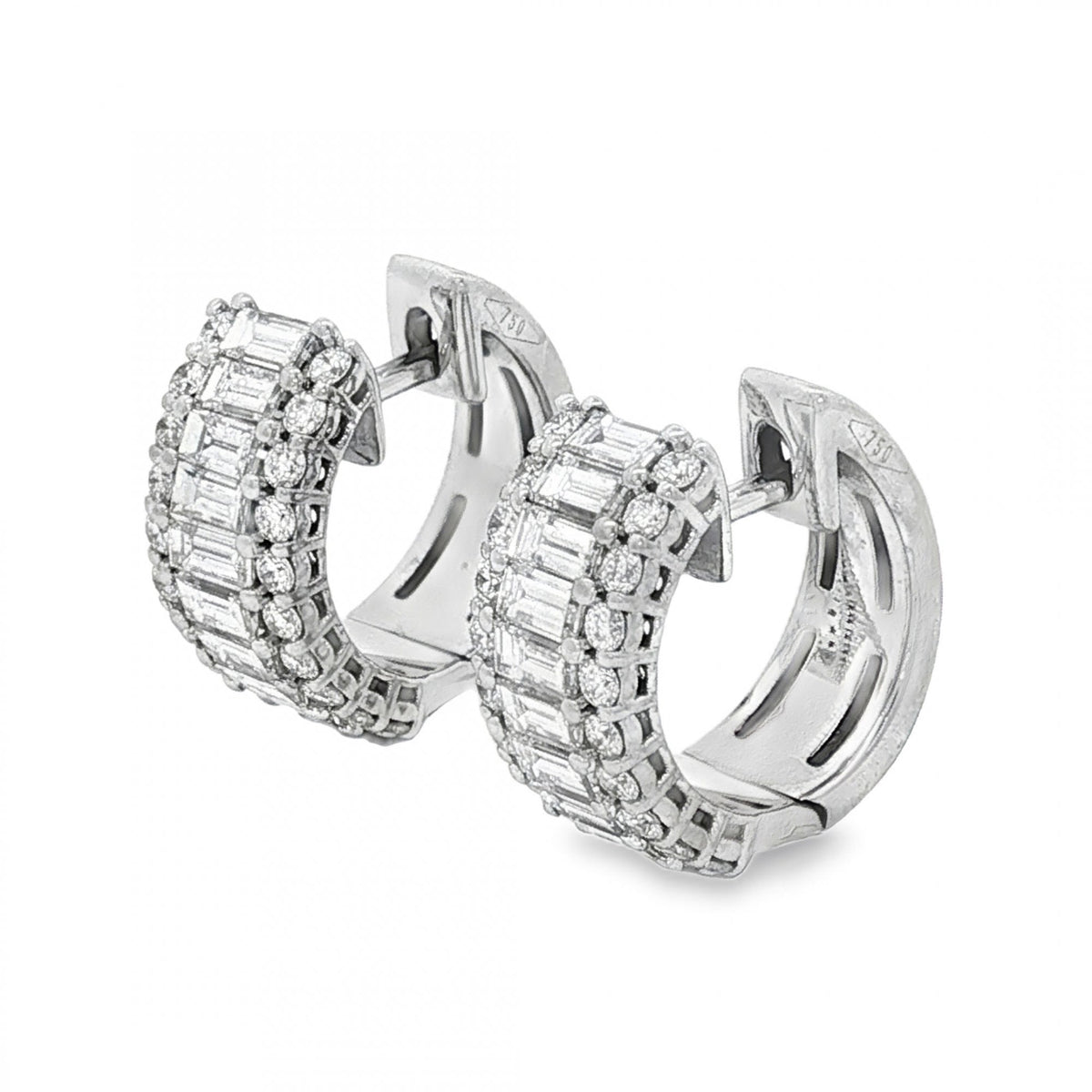18ct White Gold Diamond Cluster Hoop Earrings -6x13x14mm -1.40ct