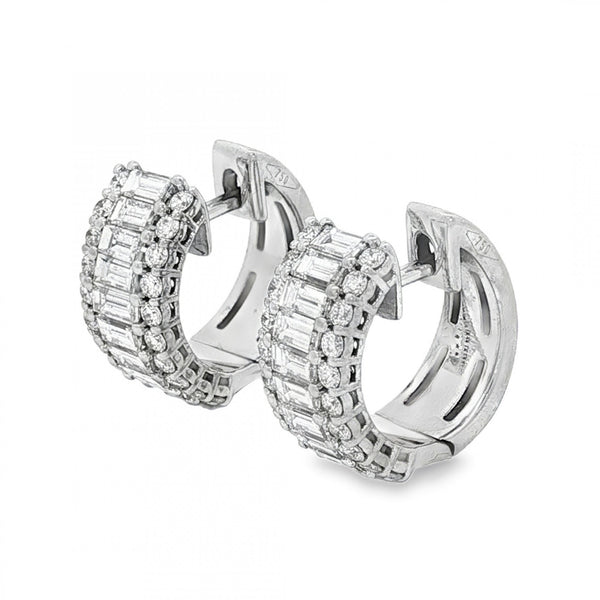 18ct White Gold Diamond Cluster Hoop Earrings -6x13x14mm -1.40ct