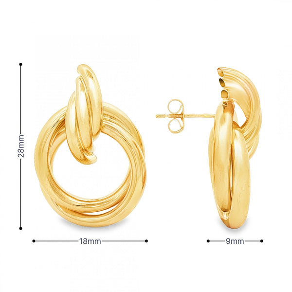 9ct Yellow Gold Large Knot Stud Earrings - 18x28x9mm - 3.7g
