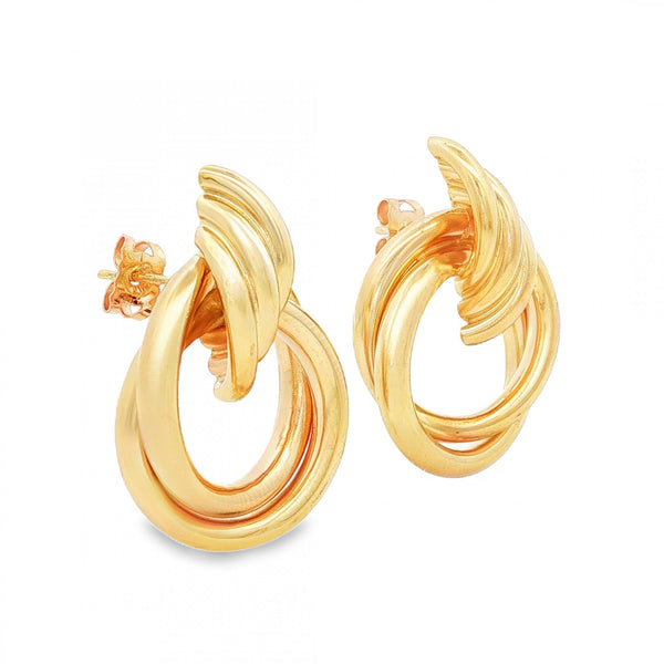 9ct Yellow Gold Large Knot Stud Earrings - 18x28x9mm - 3.7g