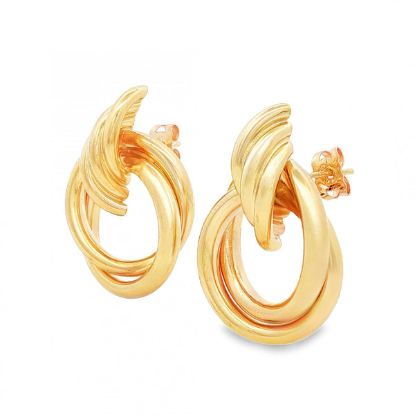 9ct Yellow Gold Large Knot Stud Earrings - 18x28x9mm - 3.7g