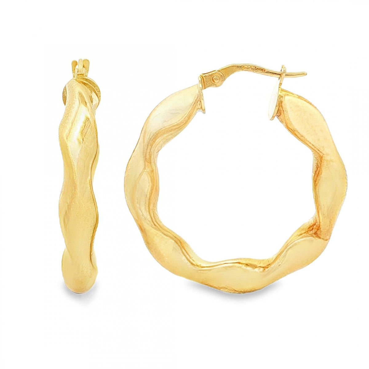 9ct Yellow Gold Twist Hoop Earrings - 5x31x30mm - 2.3g