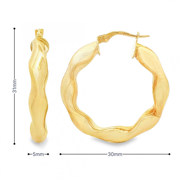 9ct Yellow Gold Twist Hoop Earrings - 5x31x30mm - 2.3g