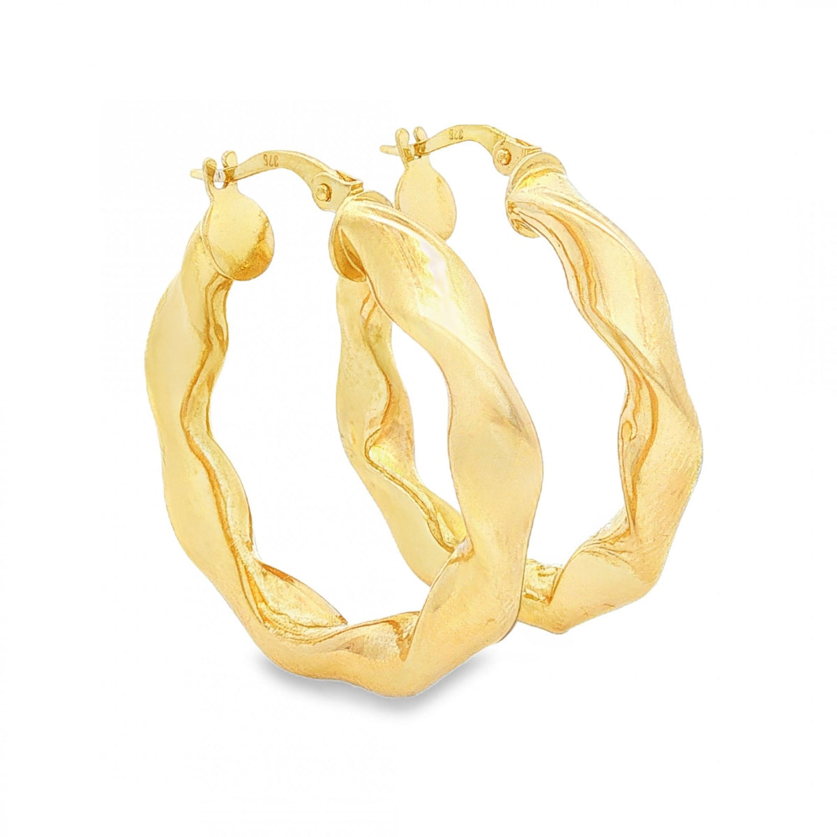 9ct Yellow Gold Twist Hoop Earrings - 5x31x30mm - 2.3g