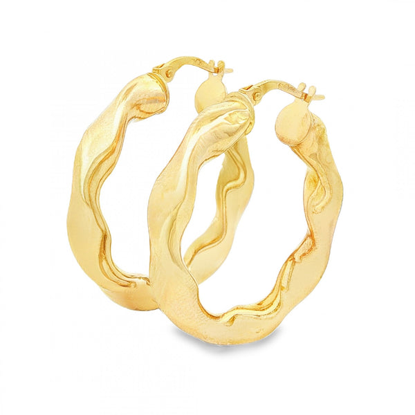 9ct Yellow Gold Twist Hoop Earrings - 5x31x30mm - 2.3g