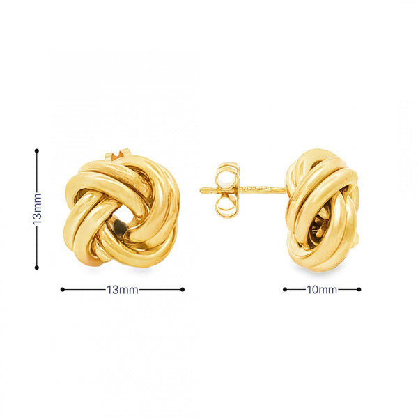 9ct Yellow Gold Large Knot Stud Earrings - 13x13x10mm - 3.0g