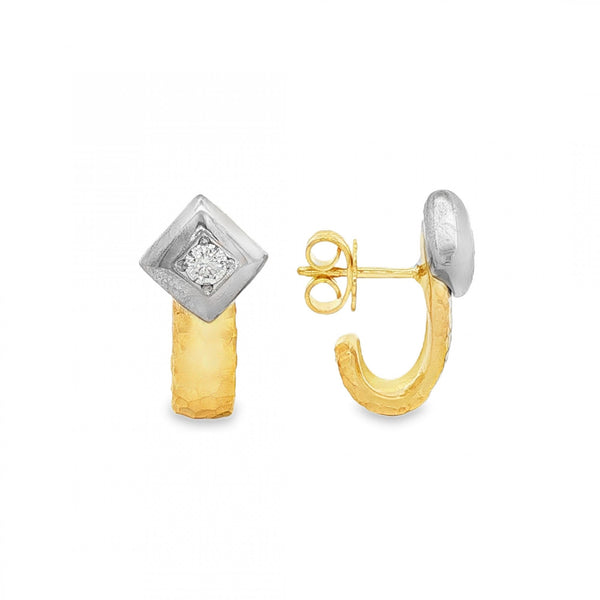 18ct Yellow & White Gold Diamond Stud Earrings - 9x19mm - 0.20ct