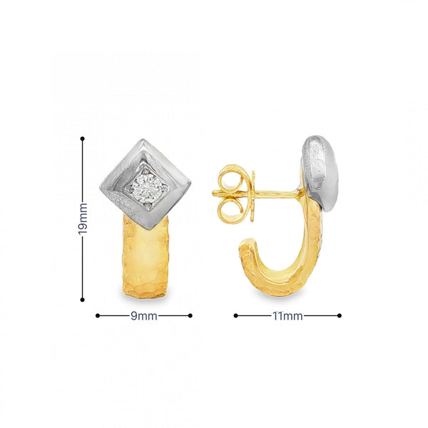 18ct Yellow & White Gold Diamond Stud Earrings - 9x19mm - 0.20ct