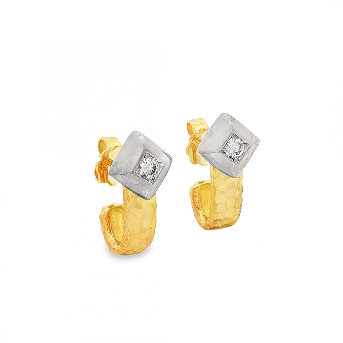 18ct Yellow & White Gold Diamond Stud Earrings - 9x19mm - 0.20ct