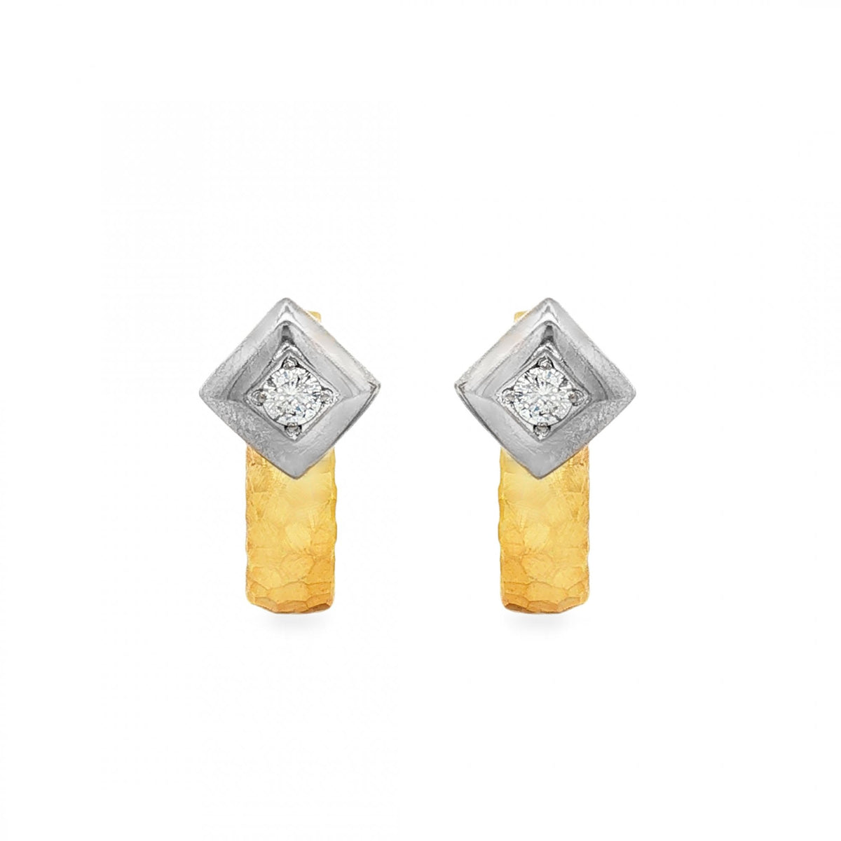 18ct Yellow & White Gold Diamond Stud Earrings - 9x19mm - 0.20ct