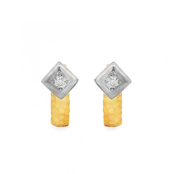 18ct Yellow & White Gold Diamond Stud Earrings - 9x19mm - 0.20ct