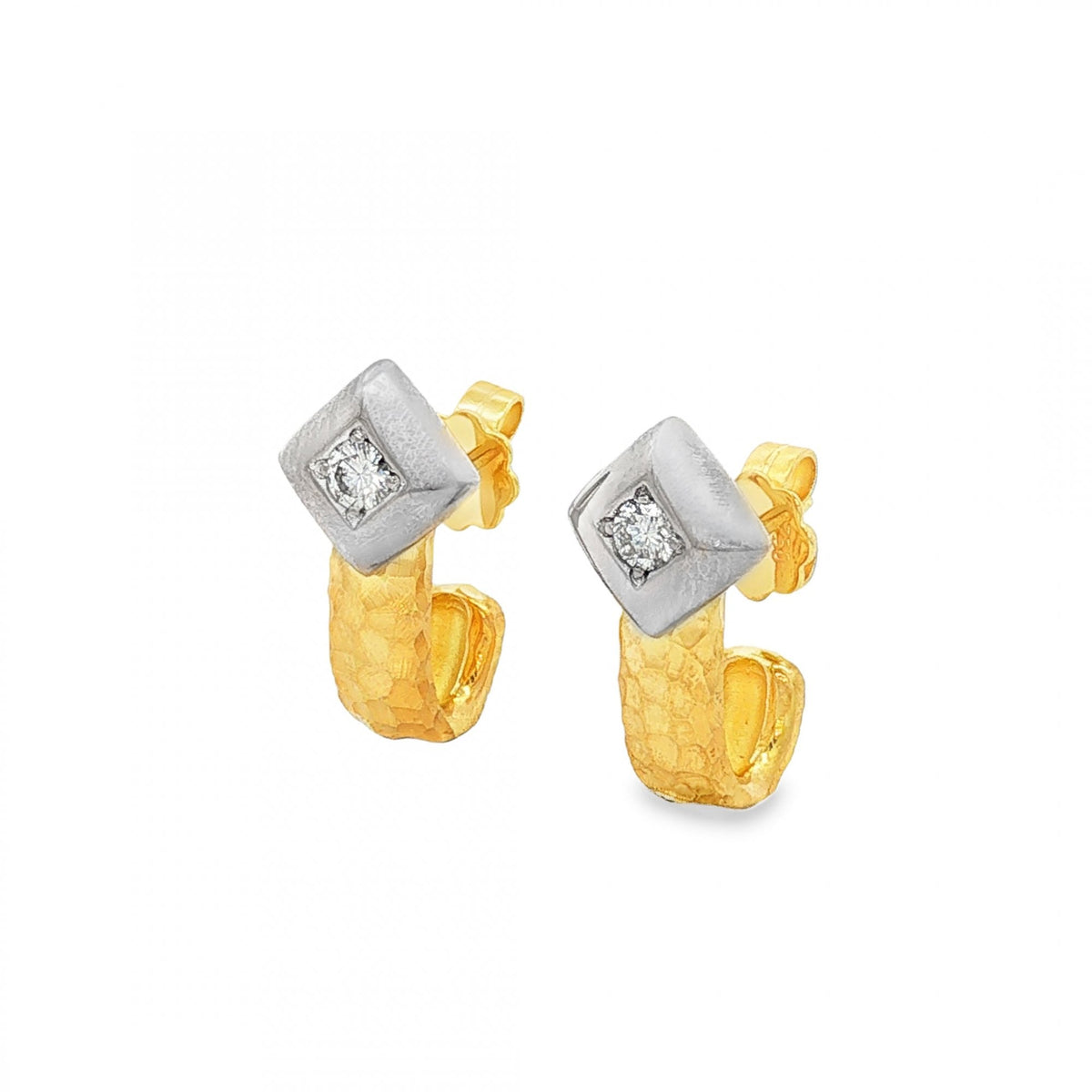 18ct Yellow & White Gold Diamond Stud Earrings - 9x19mm - 0.20ct