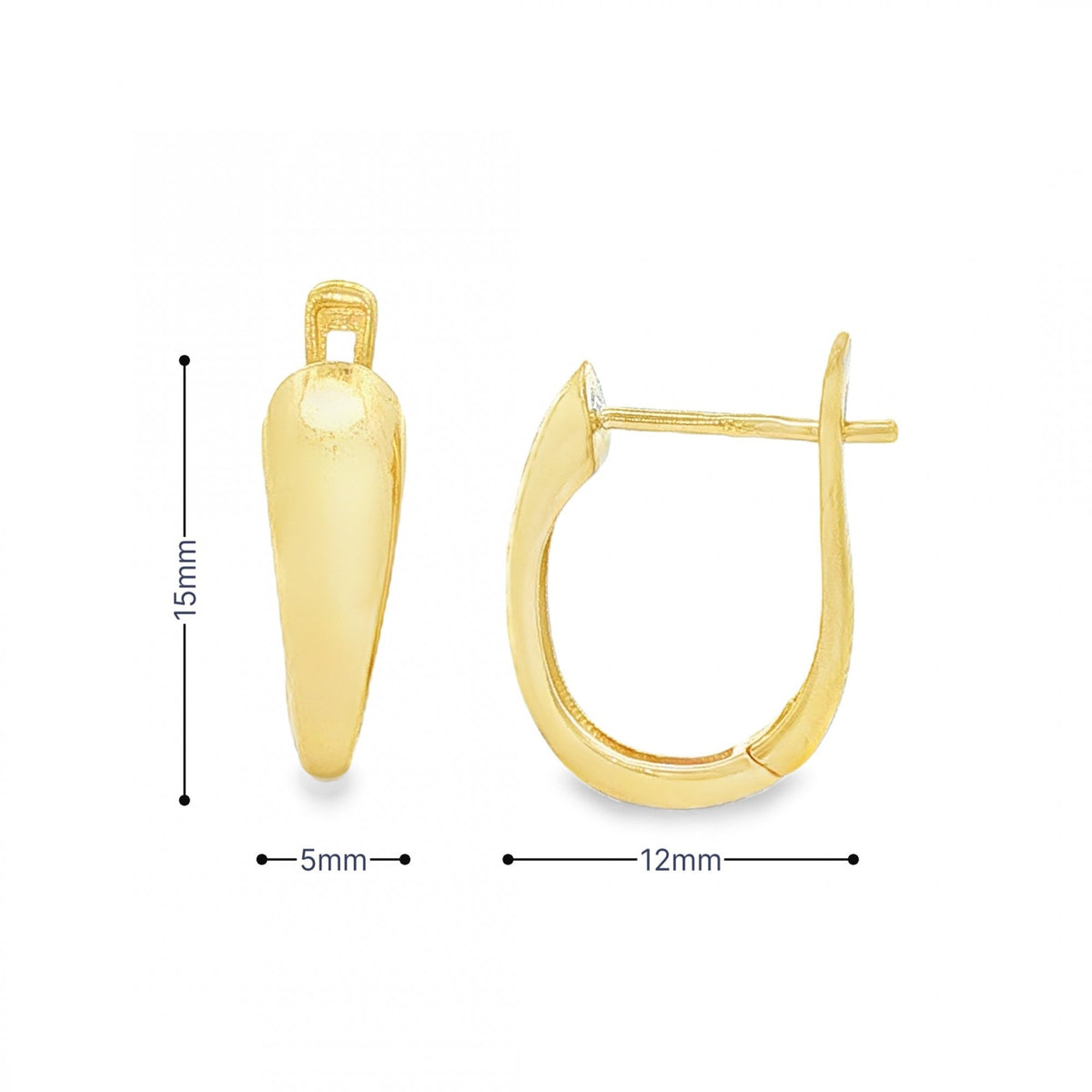 9ct Yellow Gold Graduated J Huggie Hoop Earrings - 5x15x12mm