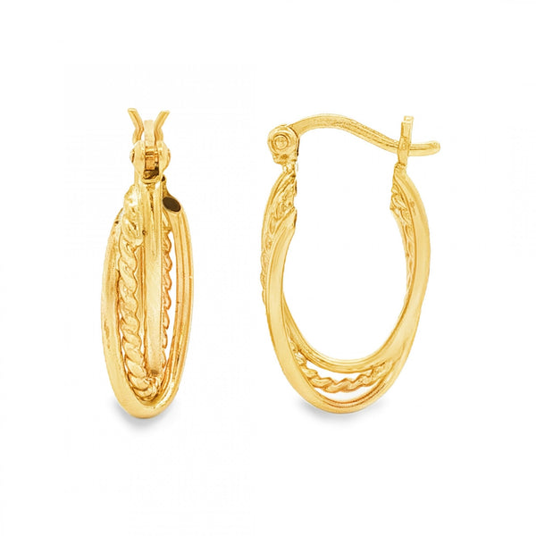 9ct Yellow Gold Triple Tube Hoop Earrings - 4x20x11mm - 1.4g